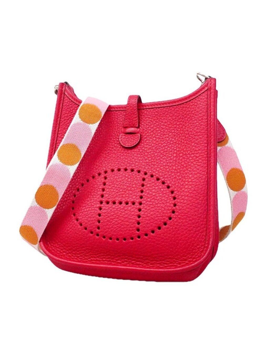 Hermes Shoulder Bag Evelyne TPM Taurillon Clemence Framboise Silver